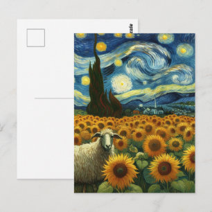 Schapen in het Zonnebloemenveld Een Faux Van Gogh Briefkaart