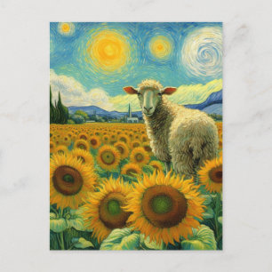 Schapen in het Zonnebloemveld Faux Van Gogh Briefkaart