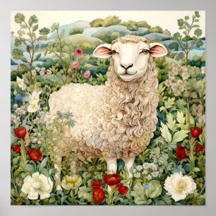 Schapen in Meadow Schilderen Poster