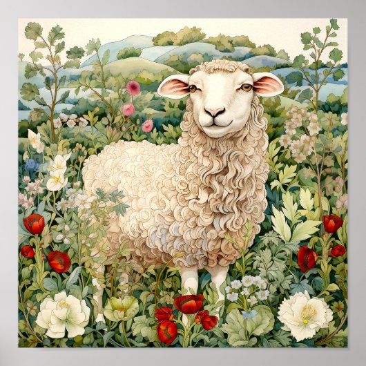 Schapen in Meadow Schilderen Poster (Voorkant)