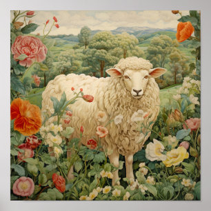 Schapen in Meadow Schilderen Poster