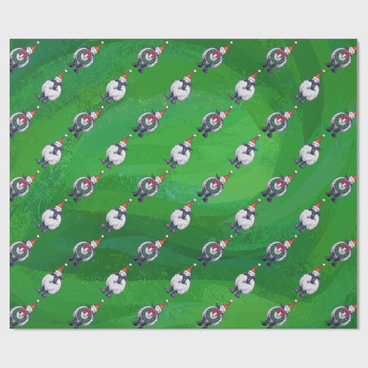 Schapen in Santa Hat op groen Cadeaupapier (Vlak)