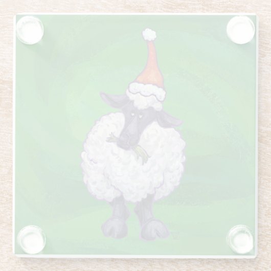 Schapen in Santa Hat op groen Glazen Onderzetter (Achterkant)