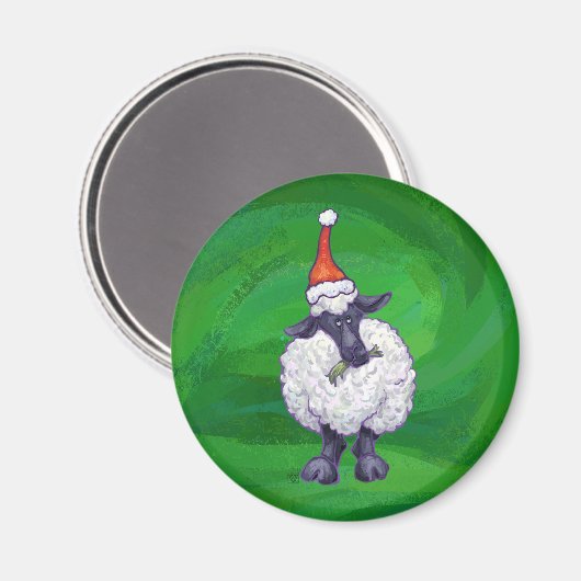 Schapen in Santa Hat op groen Magneet (Voorkant / Achterkant)