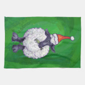 Schapen in Santa Hat op groen Theedoek (Horizontaal)