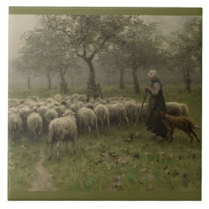 Schapen met een kudde schapen, Anton Mauve Tegeltje