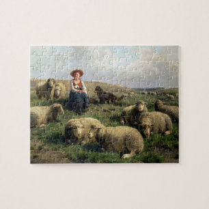 Schapen met schapen in een landschap legpuzzel
