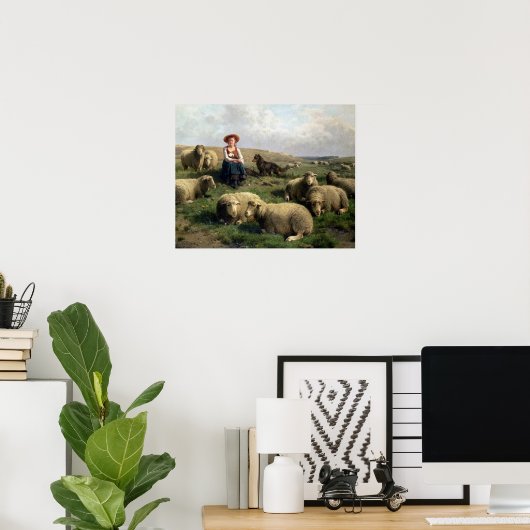 Schapen met schapen in een landschap poster (Thuiskantoor)