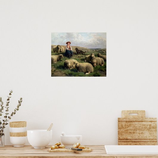 Schapen met schapen in een landschap poster (Keuken)