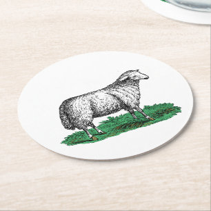 schapen Ooien landbouwhuisdieren Tekening C Ronde Kartonnen Onderzetter