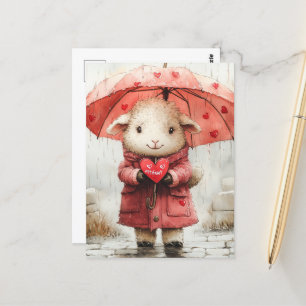 Schapen op een regenachtige dag roze harten parapl briefkaart