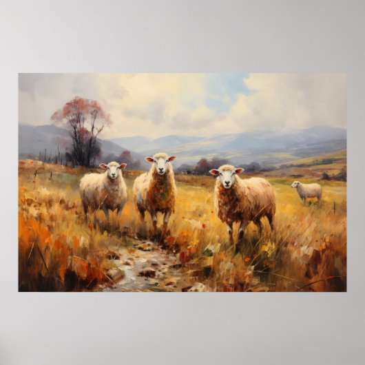 Schapen op Meadow Fine Art Poster (Voorkant)