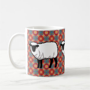Schapen op rood patroon koffiemok