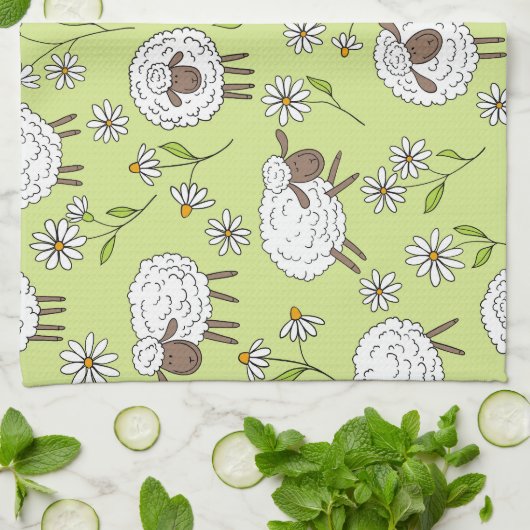 Schapen tellen op honingdauw groen theedoek (Gevouwen)