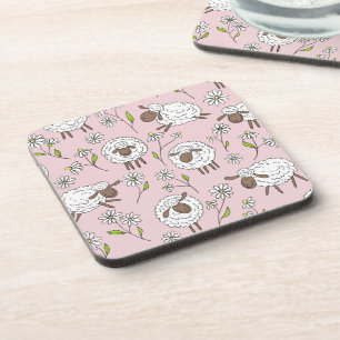 Schapen tellen op katoenen snoep roze bier onderzetter