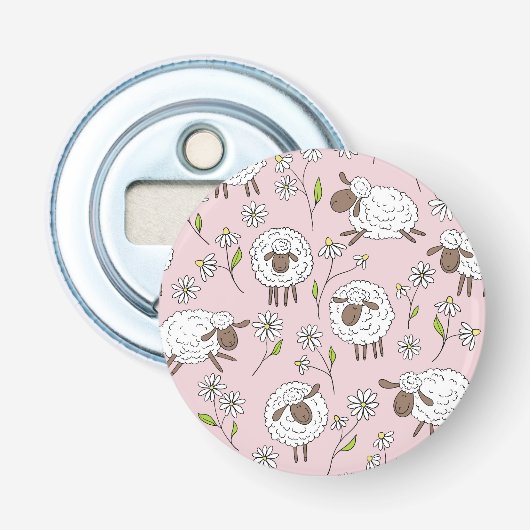 Schapen tellen op katoenen snoep roze button flesopener (Voorkant)