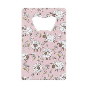 Schapen tellen op katoenen snoep roze kredietkaart flessenopener