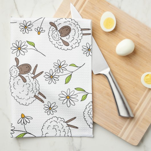 Schapen tellen op wit theedoek (Quarter Fold)