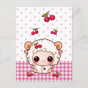 Schapen van de Cute baby met kawaii-kersen Briefkaart