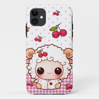 Schapen van Kawaii baby en schattige kersen iPhone 11 Hoesje