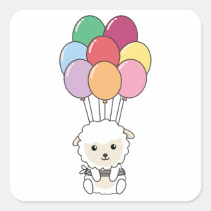 Schapen vliegen omhoog met kleurrijke ballonnen vierkante sticker