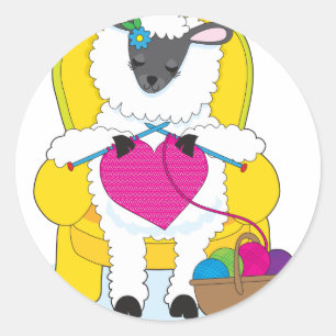 Schapenknitting Heart Ronde Sticker
