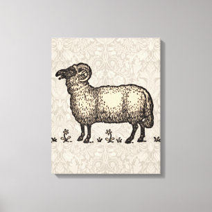 Schapenlammeren Boerderij Dierlijke Vintage Canvas Afdruk