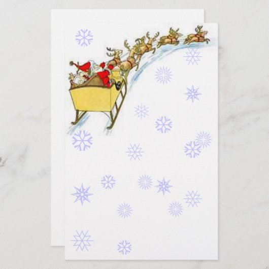 Schapenpapier Santa Flying Reindeer Sleigh Briefpapier (Voorkant / Achterkant)