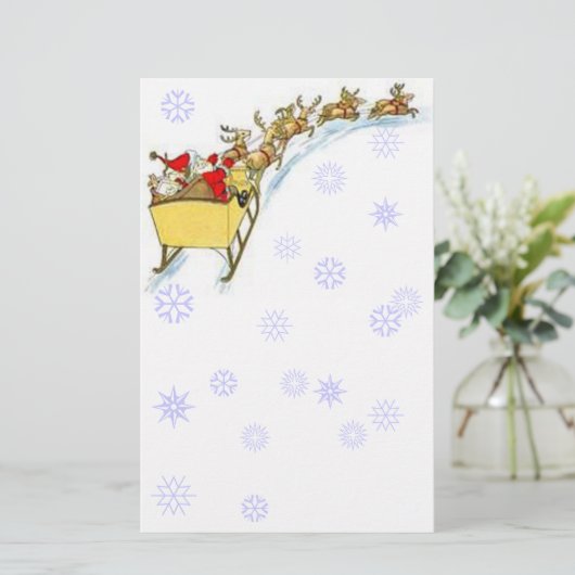 Schapenpapier Santa Flying Reindeer Sleigh Briefpapier (Staand voorkant)