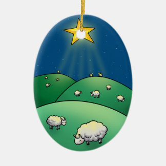 Schapenstapel met kerstster keramisch ornament