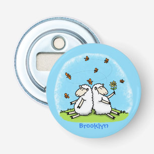 Schapenvrienden en vlinders cartoon button flesopener