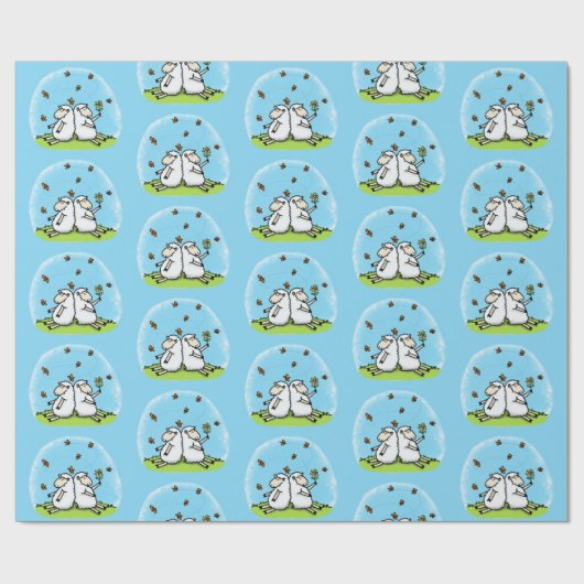 Schapenvrienden en vlinders cartoon cadeaupapier (Vlak)