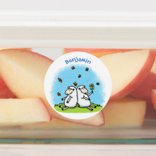 Schapenvrienden en vlinders cartoon labels