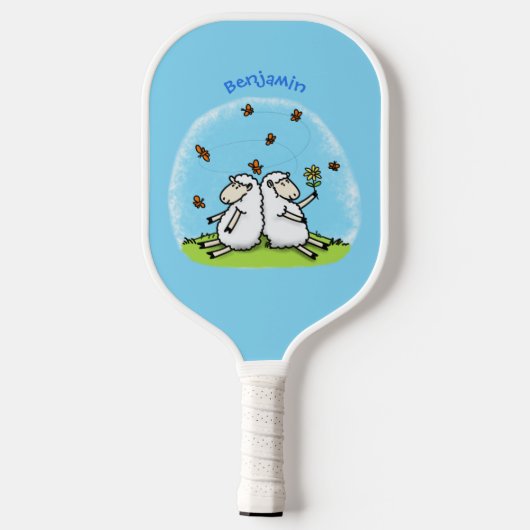 Schapenvrienden en vlinders cartoon pickleball paddle (Achterkant)