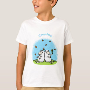 Schapenvrienden en vlinders cartoon t-shirt