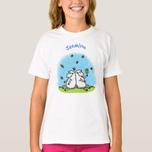 Schapenvrienden en vlinders cartoon t-shirt