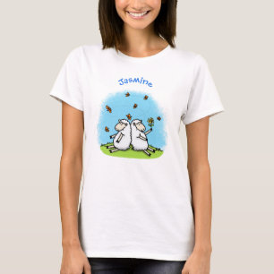 Schapenvrienden en vlinders cartoon t-shirt