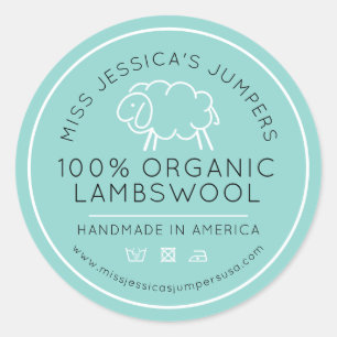 Schapenwol aqua wit zwart gebreid bedrijf ronde sticker