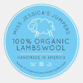 Schapenwol product blauw wit breien bedrijf ronde sticker (Voorkant)