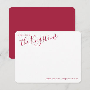 Scharlaken familienaam script notitiekaart notitiekaartje