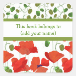 Scharlaken Poppies en Poppy Buds Boekplaten Vierkante Sticker