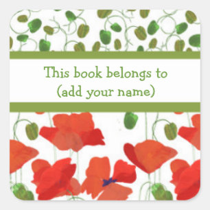 Scharlaken Poppies en Poppy Buds Boekplaten Vierkante Sticker