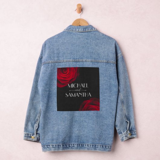 scharlaken rode roos bloemblaadje bruiloft denim jacket (Hangar)