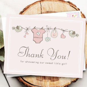 Scharlaken Roze Waslijn   Baby Shower Bedankt Briefkaart
