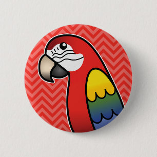 Scharlakenrode Cartoon Ara Papegaai Vogel Ronde Button 5,7 Cm