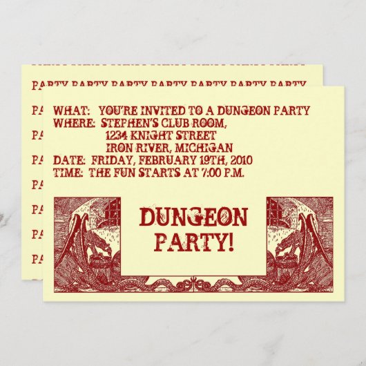 SCHARLET RODE DRAGONS IN DUNGEONS ~PARTY INVITATIO KAART (Voorkant / Achterkant)