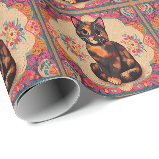 Scharlieren Mooi Schilpad Kat Levendige Rand Cadeaupapier (Rol Hoek)