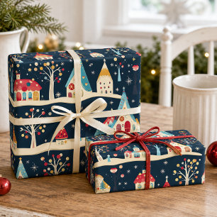 Scharme Dorp Kerstmis Pret & Feestelijk Kerstmis D Inpakpapier Vel
