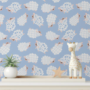 Scharpe Schaap Blau Kinderkamer Muursticker Behang