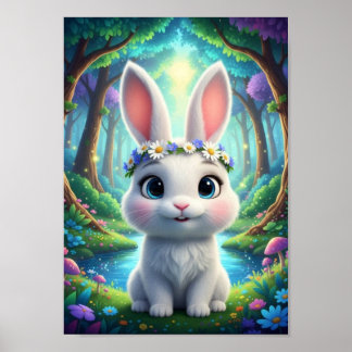 Scharrelende Boskonijn Konijn Bloem Fantasy Poster